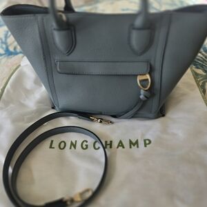 Authentic Longchamp Large Mailbox  Leather Tote Bag in Slate Blue